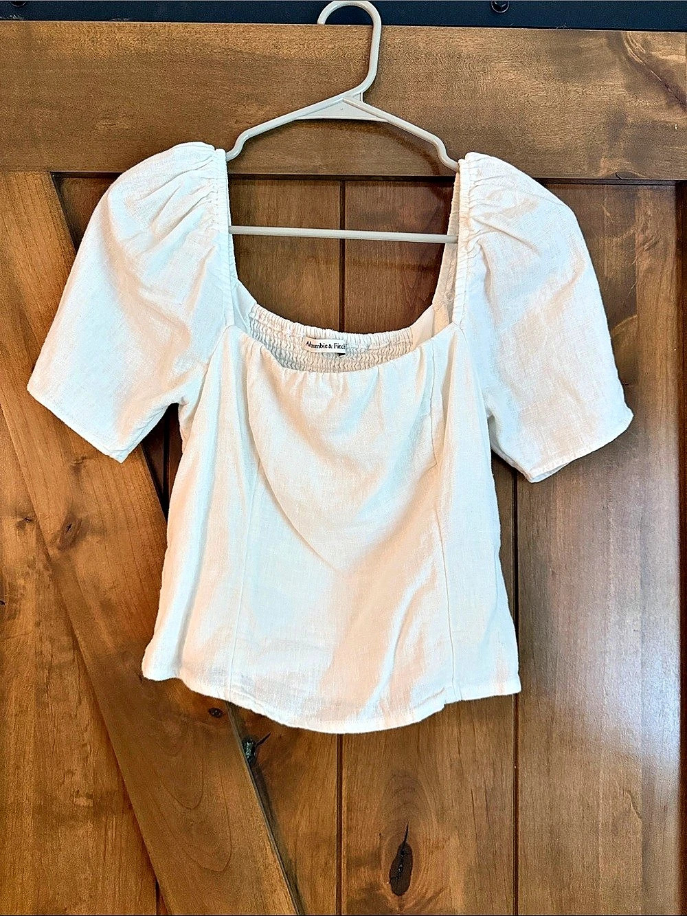Abercrombie & Fitch Linen-Blend Puff Sleeve Set Top White Small